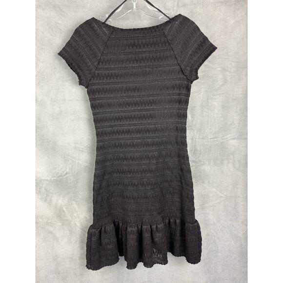 FREE PEOPLE Textured Stretch Knit Flounce Mini Dress Women's Small Black Boho - Picture 3 of 11